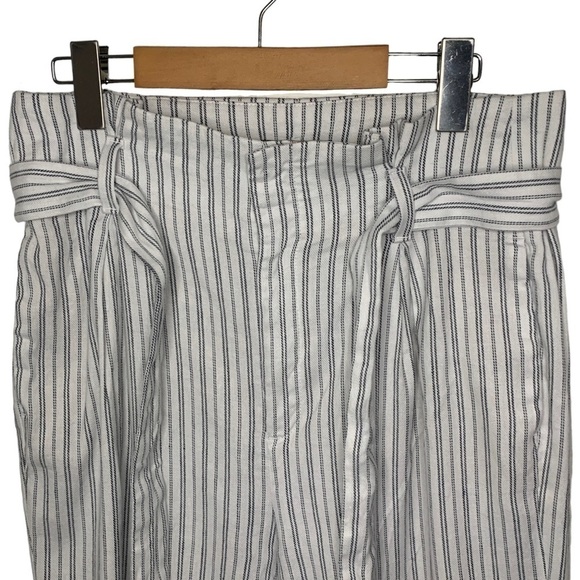 BANANA Republic Linen Pinstripe Tie Front High Rise White Pants Women's Size 8 - Picture 5 of 10
